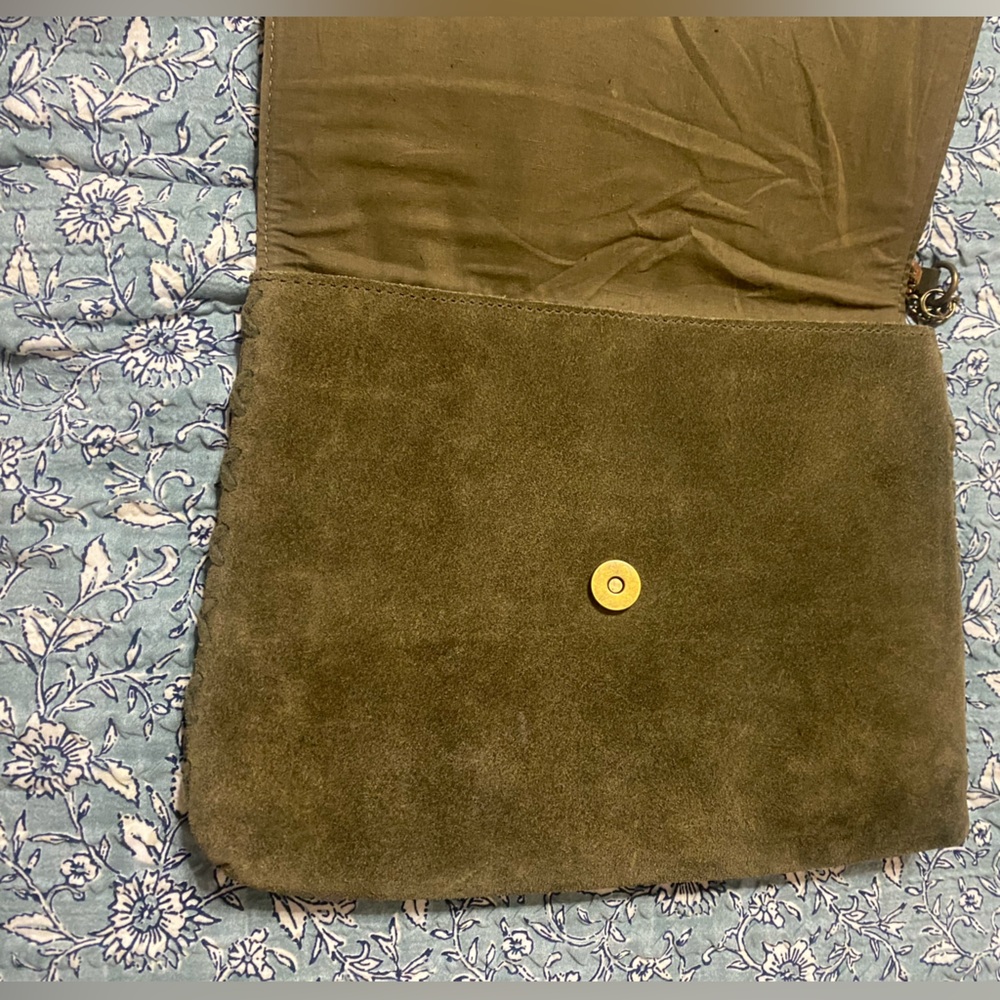 Two-Tone Brown Leather & Olive Suede Crossbody Bag - Picture 6 of 13